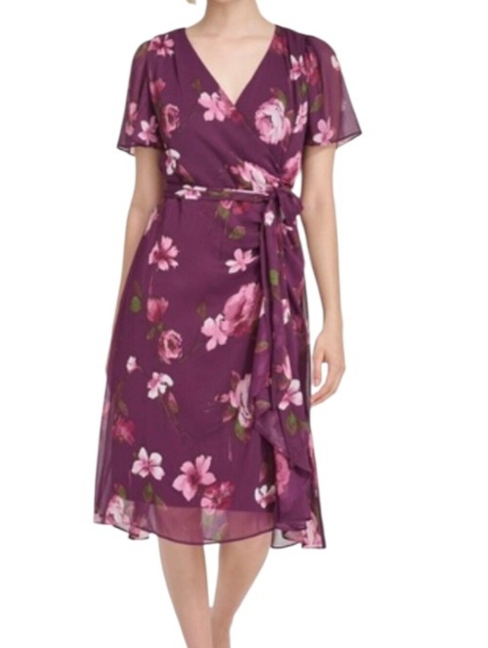 Harper Rose Faux Wrap Floral Midi Dress - 12.       G2